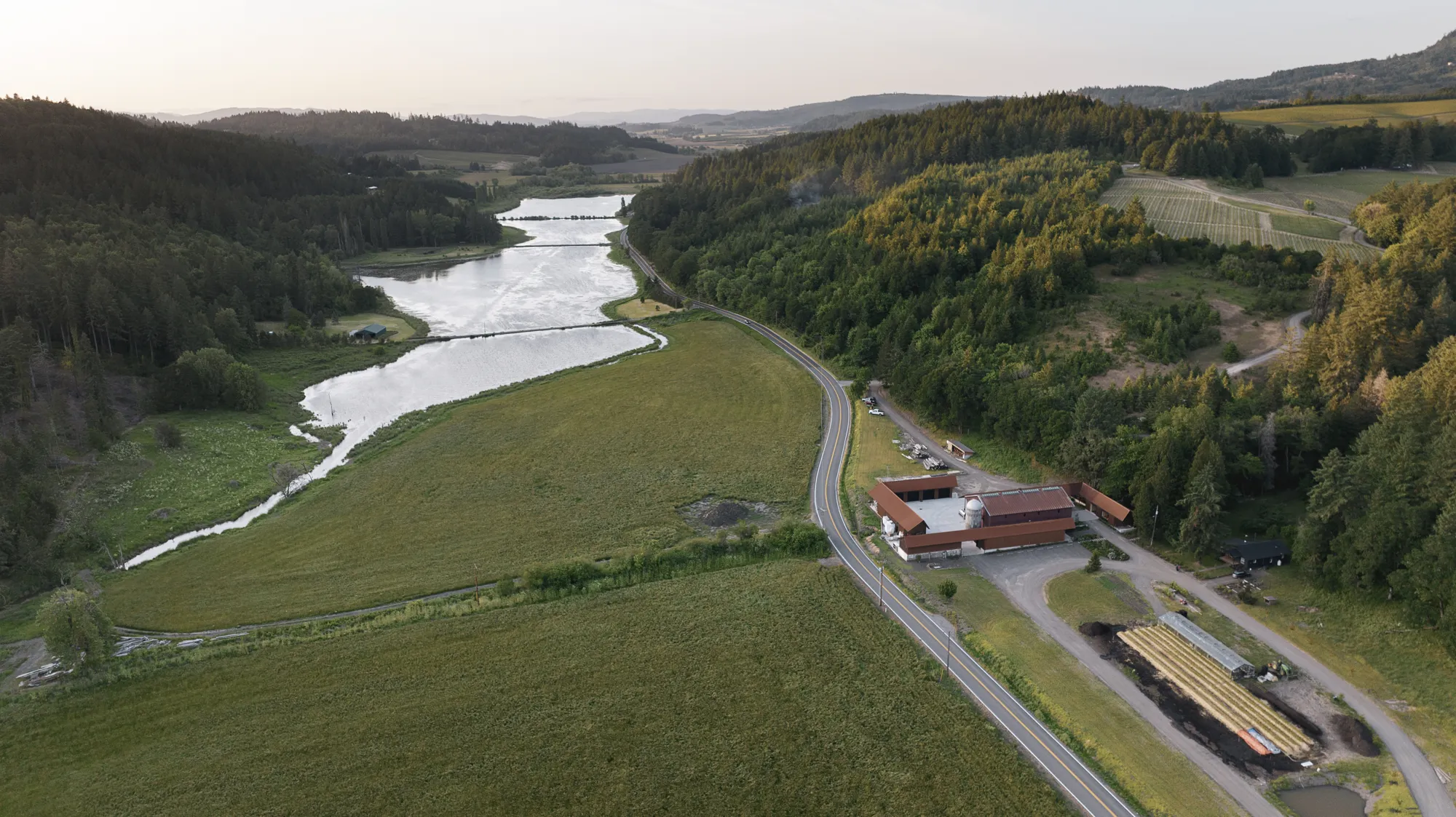 Aerial view of the Sequitur tasting toom and farm